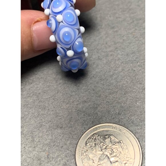 Handmade Lampwork Blue & White Glass Bead with Bumpy Textures - Jewelry Making - Picture 3 of 7